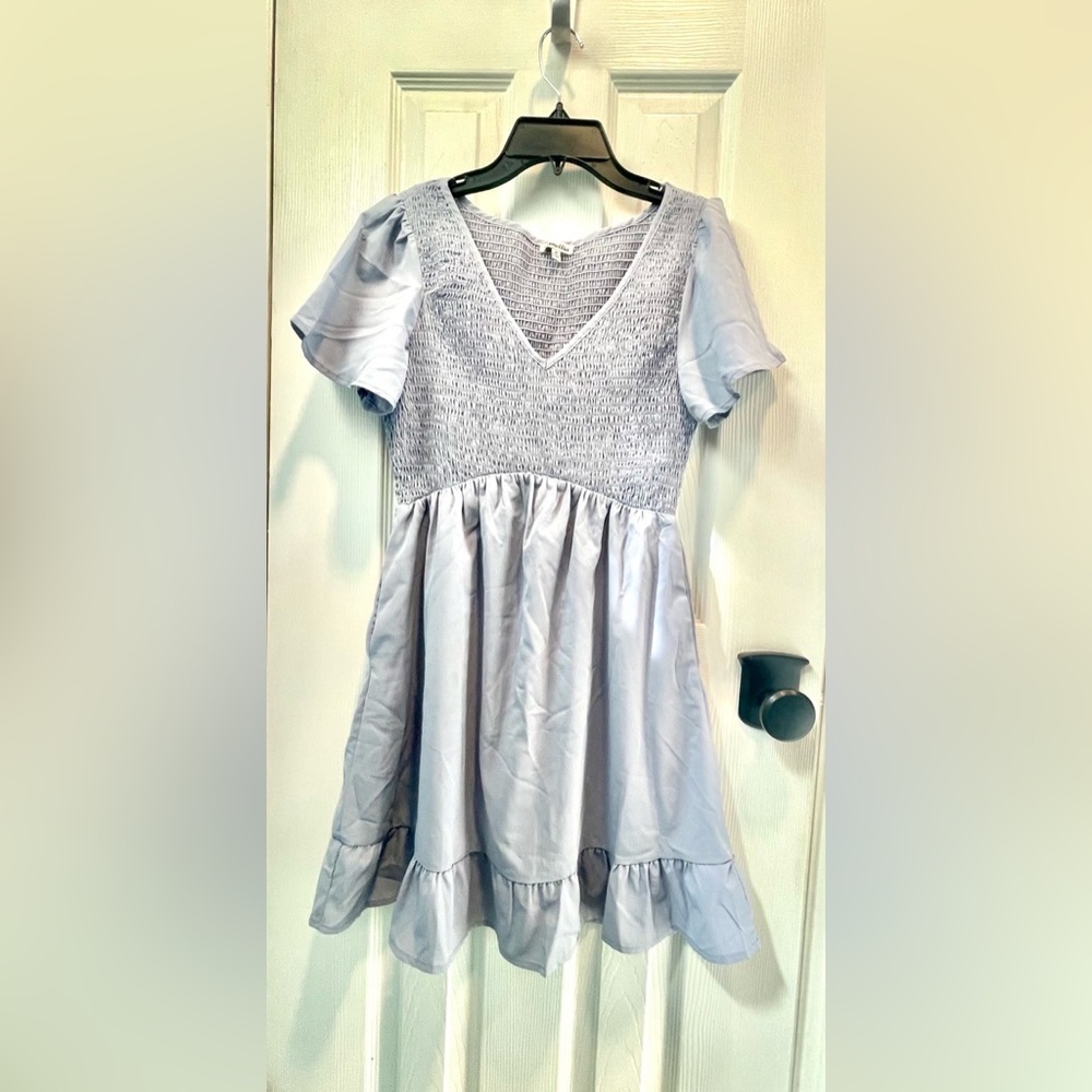 Cute Light Blue Smocked Bodice Dress
